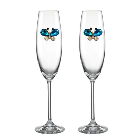 Luxury Edition:  Lenox Blue Butterfly Blinged Champagne Flutes (2)