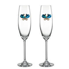 Luxury Edition:  Lenox Blue Butterfly Blinged Champagne Flutes (2)
