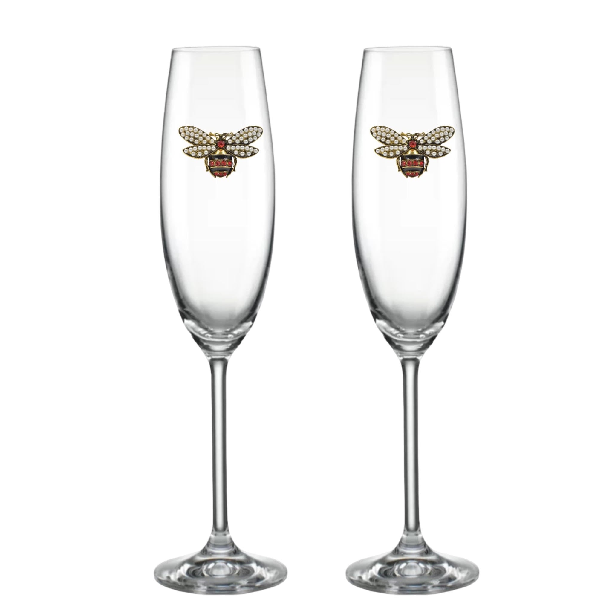 Luxury Edition:  Lenox Bumble Bee Blinged Champagne Flutes (2)