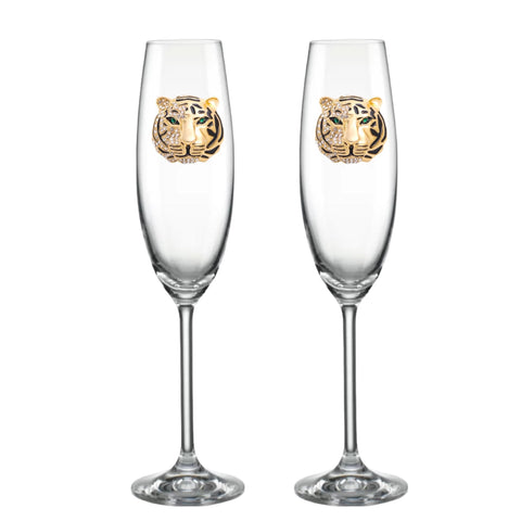 Luxury Edition:  Lenox Queen of the Jungle Blinged Champagne Flutes (2)