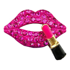 Hot Pink Lips w/Lipstick Blinged Stemless Champagne Flutes (2)