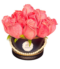 Elegance: Handmade Glitter Roses Bouquet with Pearls