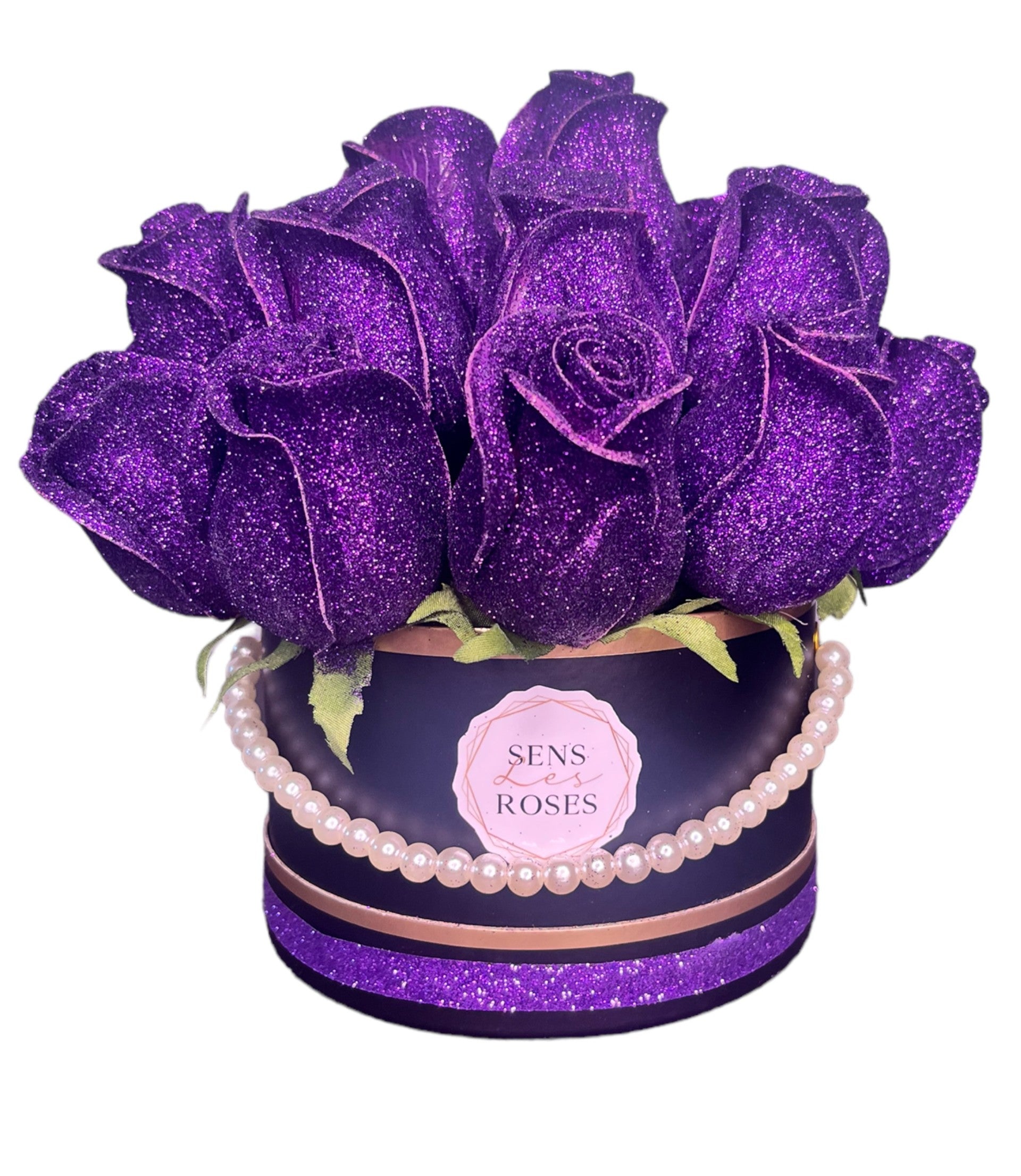 Elegance: Handmade Glitter Roses Bouquet with Pearls