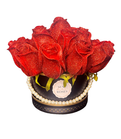 Elegance: Handmade Glitter Roses Bouquet with Pearls