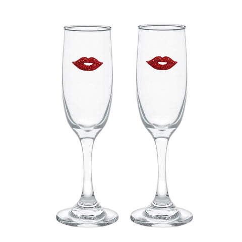 Sparkly Red Lips Blinged Champagne Flutes (2)