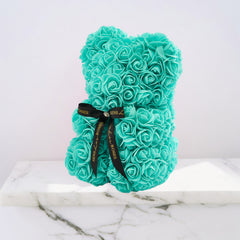Turquoise Rose Flower Bear (25cm)