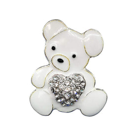 White Teddy Bear w/ Heart Blinged Stemless Champagne Flutes (2)