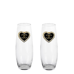 Heart Shaped Double C's Blinged Stemless Champagne Flutes (2)