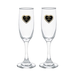 Heart Shaped Double C's Blinged Champagne Flutes (2)