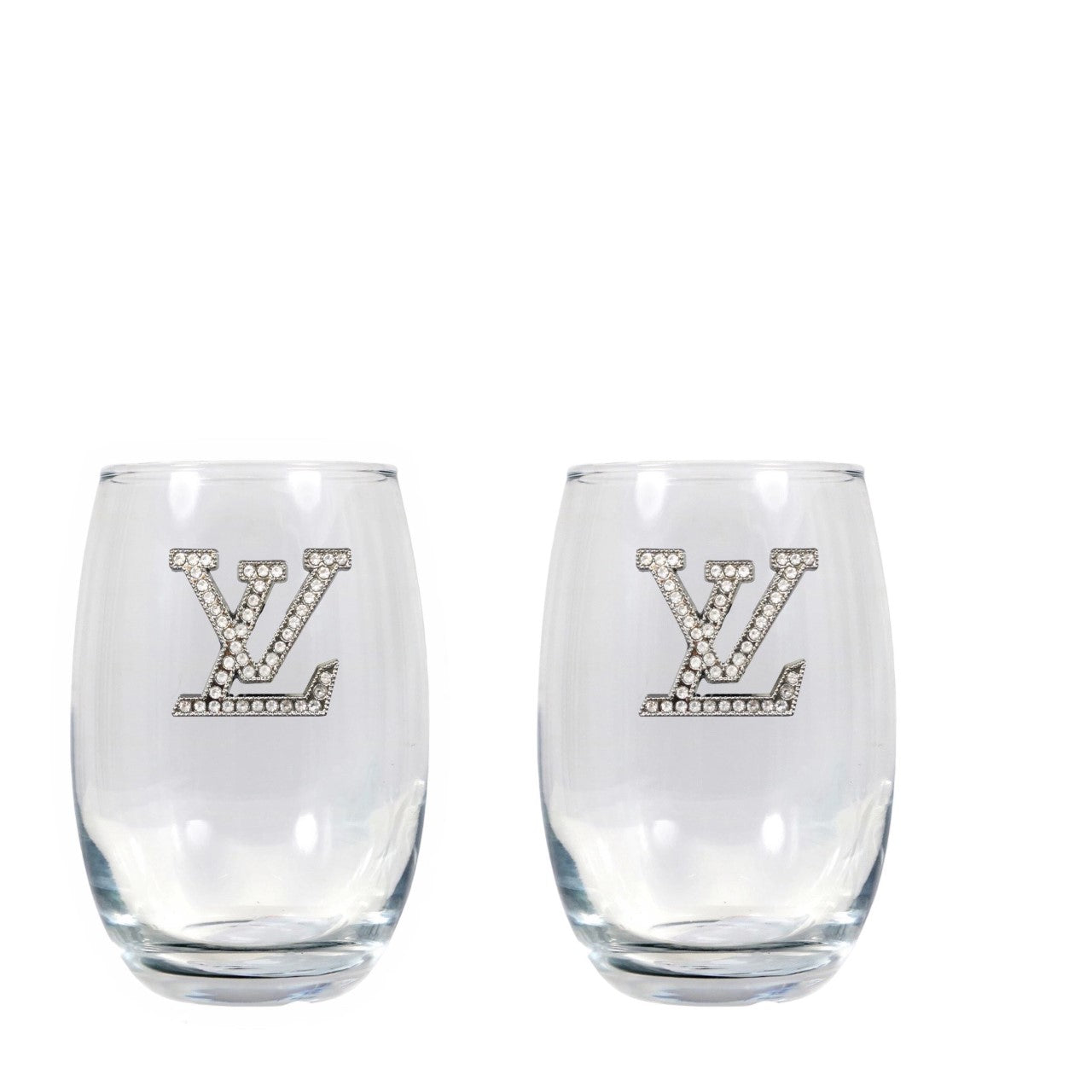 L & V Blinged Stemless Wine Glasses (2)
