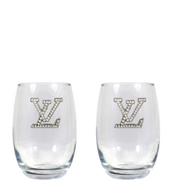 L & V Blinged Stemless Wine Glasses (2)
