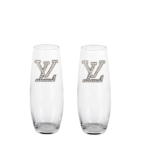 L & V Blinged Stemless Champagne Flutes (2)