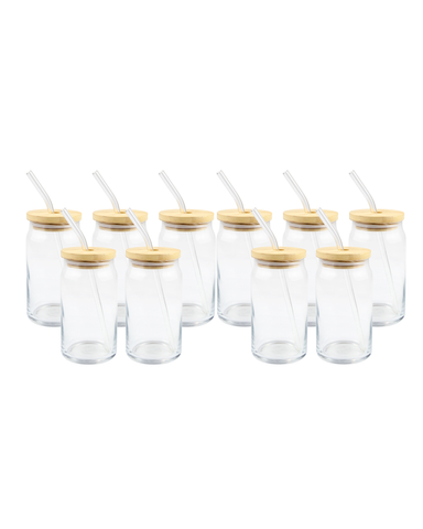 Clear Glass (For Vinyl) Tumbler W/Lid 10-Pack (12oz)