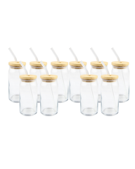 Clear Glass (For Vinyl) Tumbler W/Lid 10-Pack (16oz)