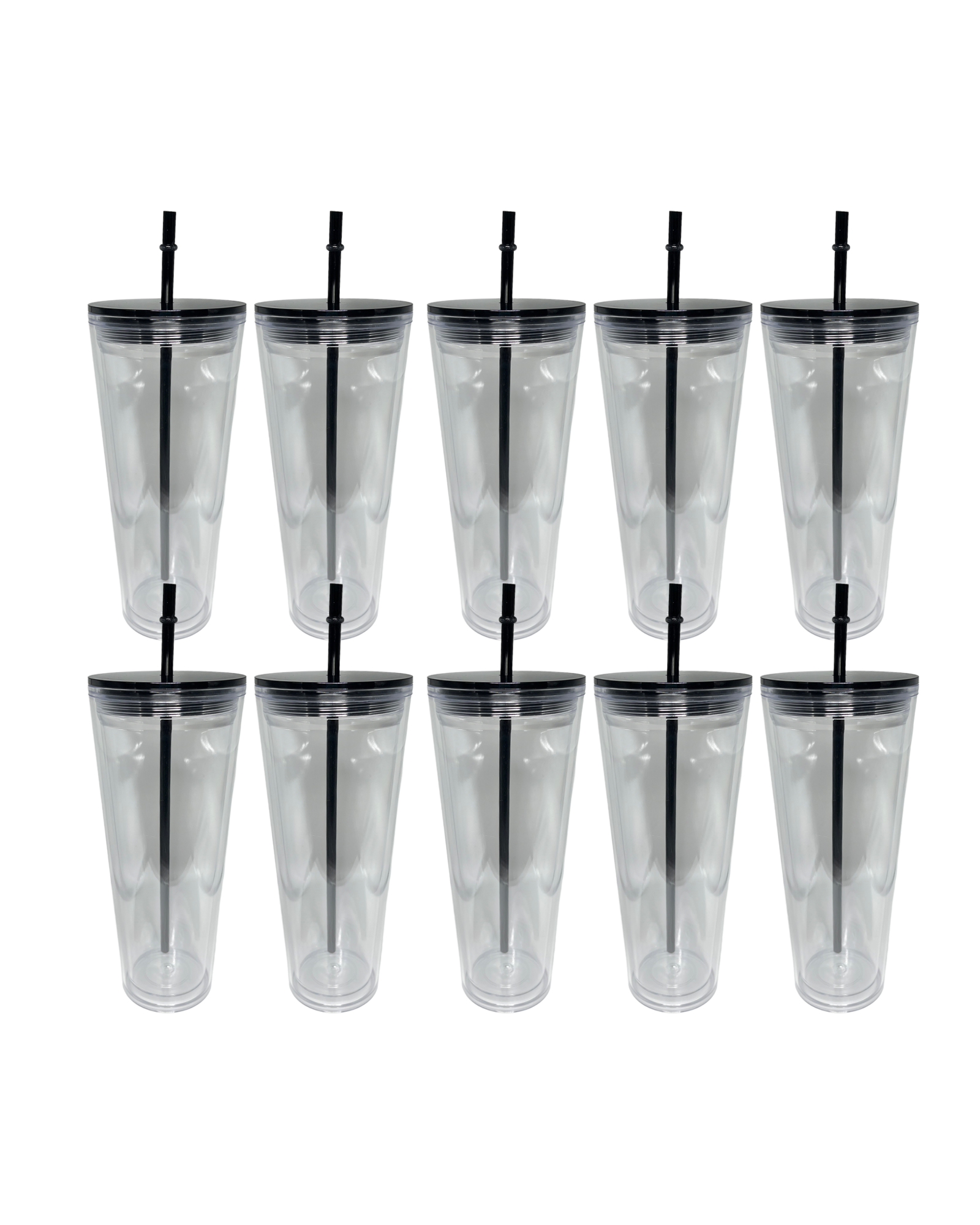 10-Pack Black Double Walled Clear Acrylic Plastic Tumbler (24oz)