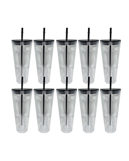 10-Pack Black Double Walled Clear Acrylic Plastic Tumbler (24oz)