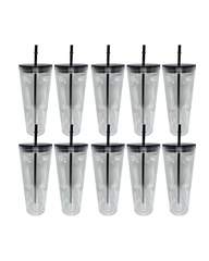 10-Pack Black Double Walled Clear Acrylic Plastic Tumbler (24oz)