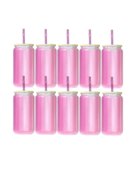 10-Pack Bright Pink Color Changing Frosted Glass Sublimation Tumbler W/Lid (16oz)