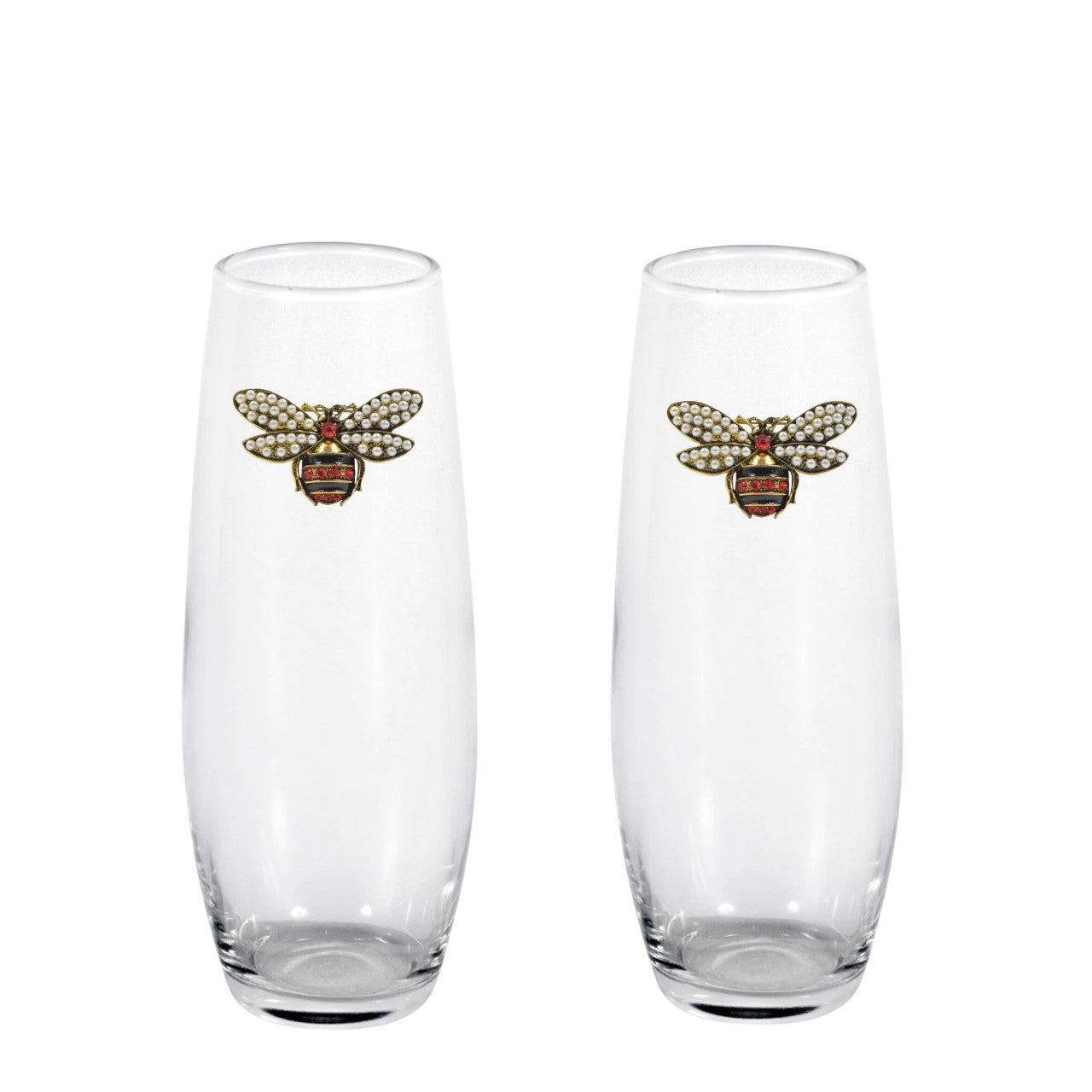 Bumble Bee Blinged Stemless Champagne Flutes (2)