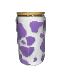 Cow Print Clear Glass Cup W/ Name In Rhinestones (12oz)