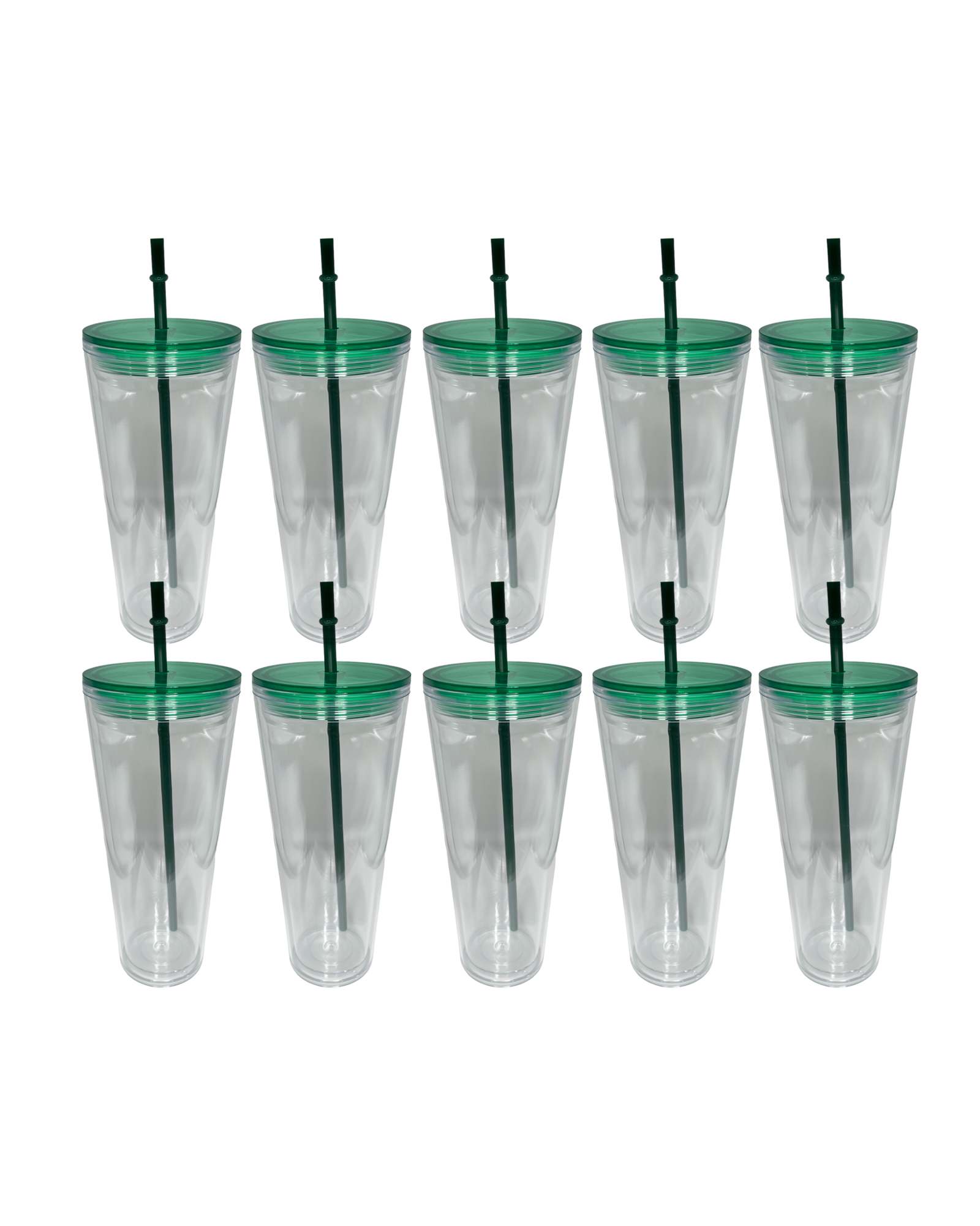10-Pack Green Double Walled Clear Acrylic Plastic Tumbler (24oz)
