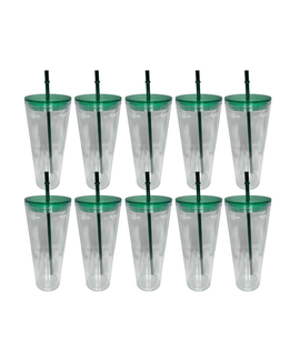 10-Pack Green Double Walled Clear Acrylic Plastic Tumbler (24oz)