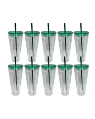 10-Pack Green Double Walled Clear Acrylic Plastic Tumbler (24oz)