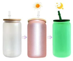 Single Light Pink Color Changing Frosted Glass Sublimation Tumbler W/Lid (16oz)