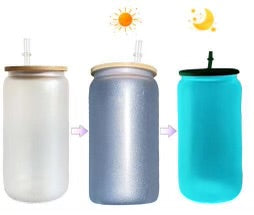 10-Pack Blue Color Changing Frosted Glass Sublimation Tumbler W/Lid (16oz)