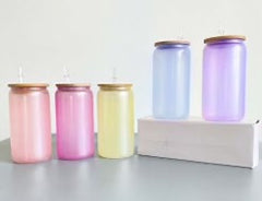 Single Yellow Color Changing Frosted Glass Sublimation Tumbler W/Lid (16oz)