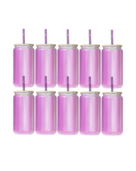 10-Pack Purple Color Changing Frosted Glass Sublimation Tumbler W/Lid (16oz)