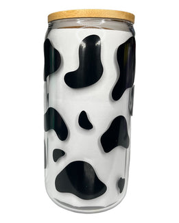 Cow Print Clear Glass Cup (16oz)