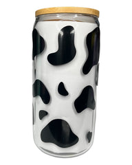 Cow Print Clear Glass Cup W/ Name In Rhinestones (16oz)