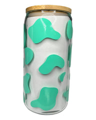 Cow Print Clear Glass Cup W/ Name In Rhinestones (16oz)