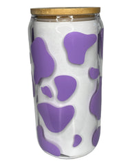 Cow Print Clear Glass Cup W/ Name In Rhinestones (16oz)