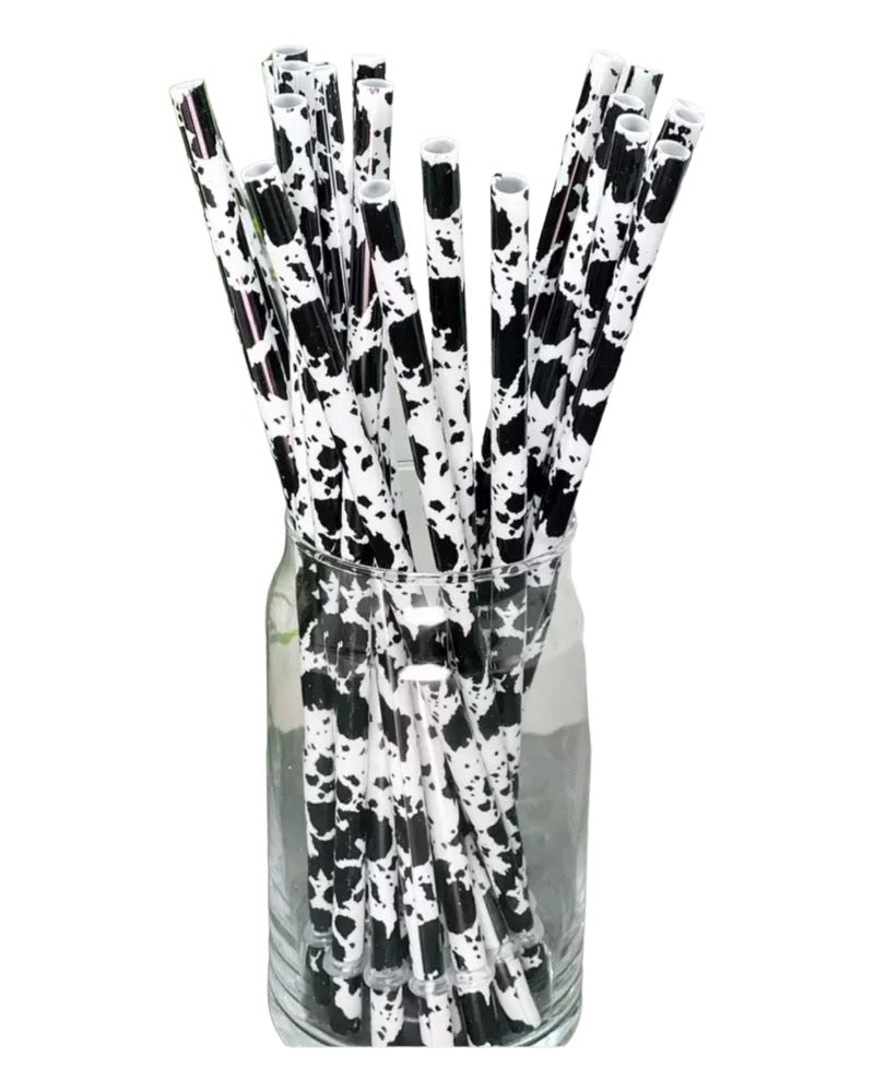 Cow Print Milk Splash Plastic Straw