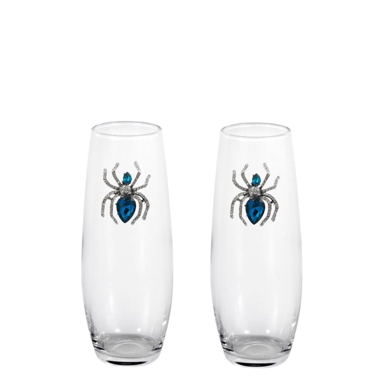 Blue Diamond Spider Blinged Stemless Champagne Flutes (2)