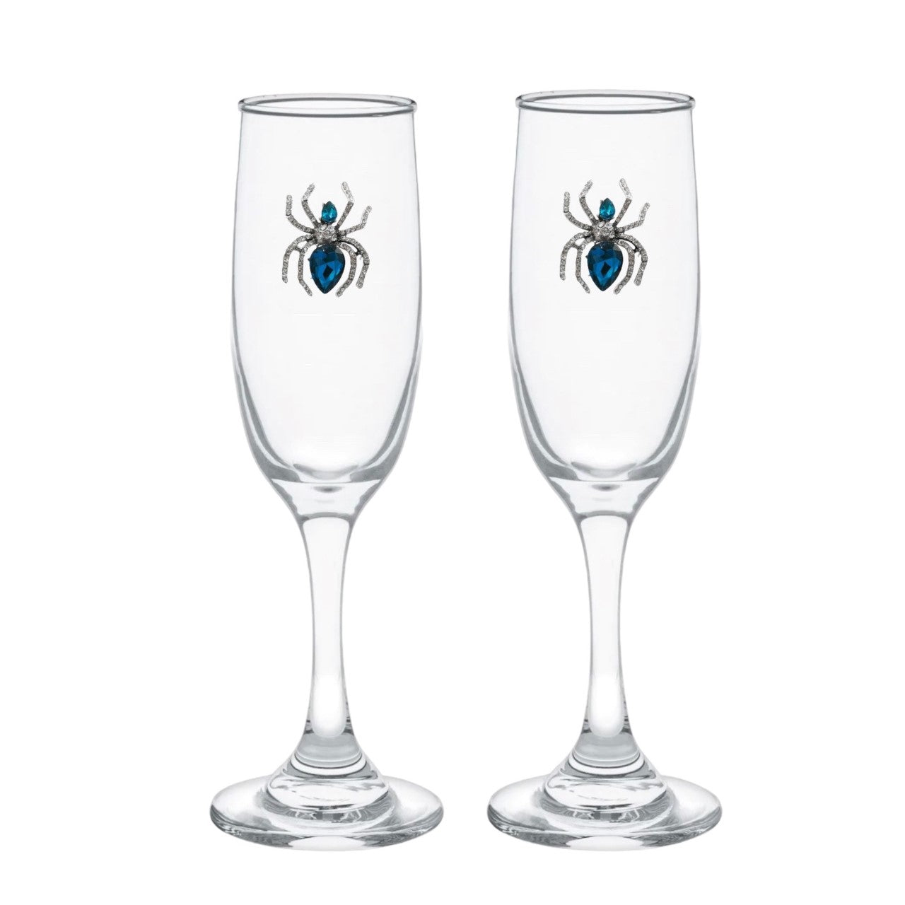 Blue Diamond Spider Blinged Champagne Flutes (2)