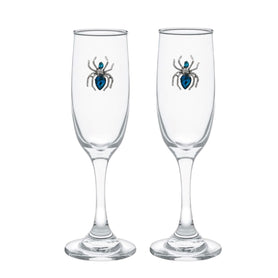 Blue Diamond Spider Blinged Champagne Flutes (2)