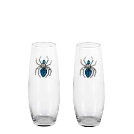 Blue Diamond Spider Blinged Stemless Champagne Flutes (2)