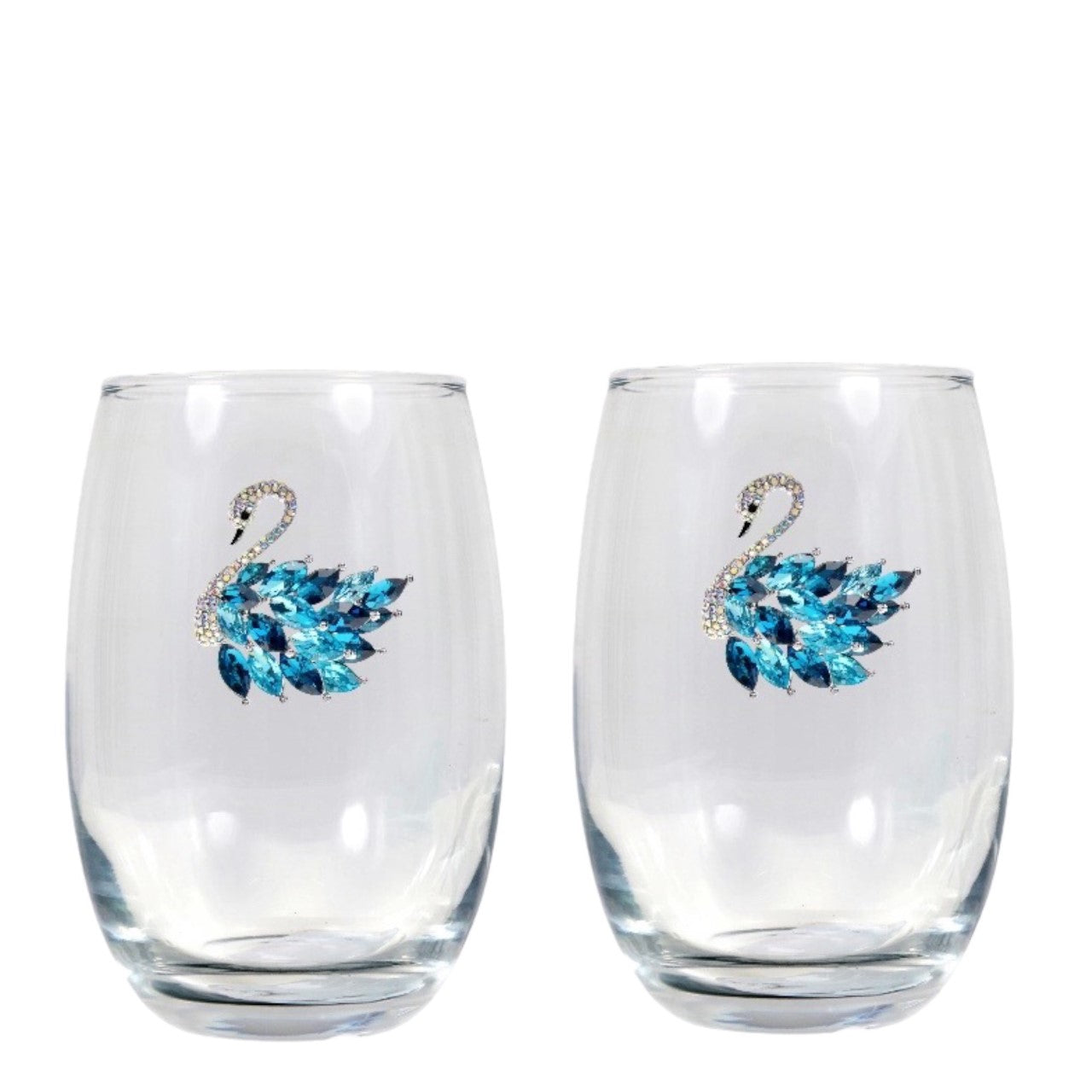 Swan Lake Blinged Stemless Wine Glasses (2)