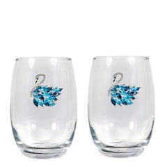 Swan Lake Blinged Stemless Wine Glasses (2)