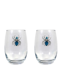 Blue Diamond Spider Blinged Stemless Wine Glasses (2)