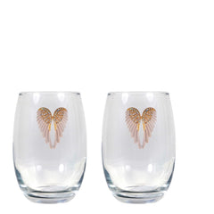 Forever Wings Blinged Stemless Wine Glasses (2)