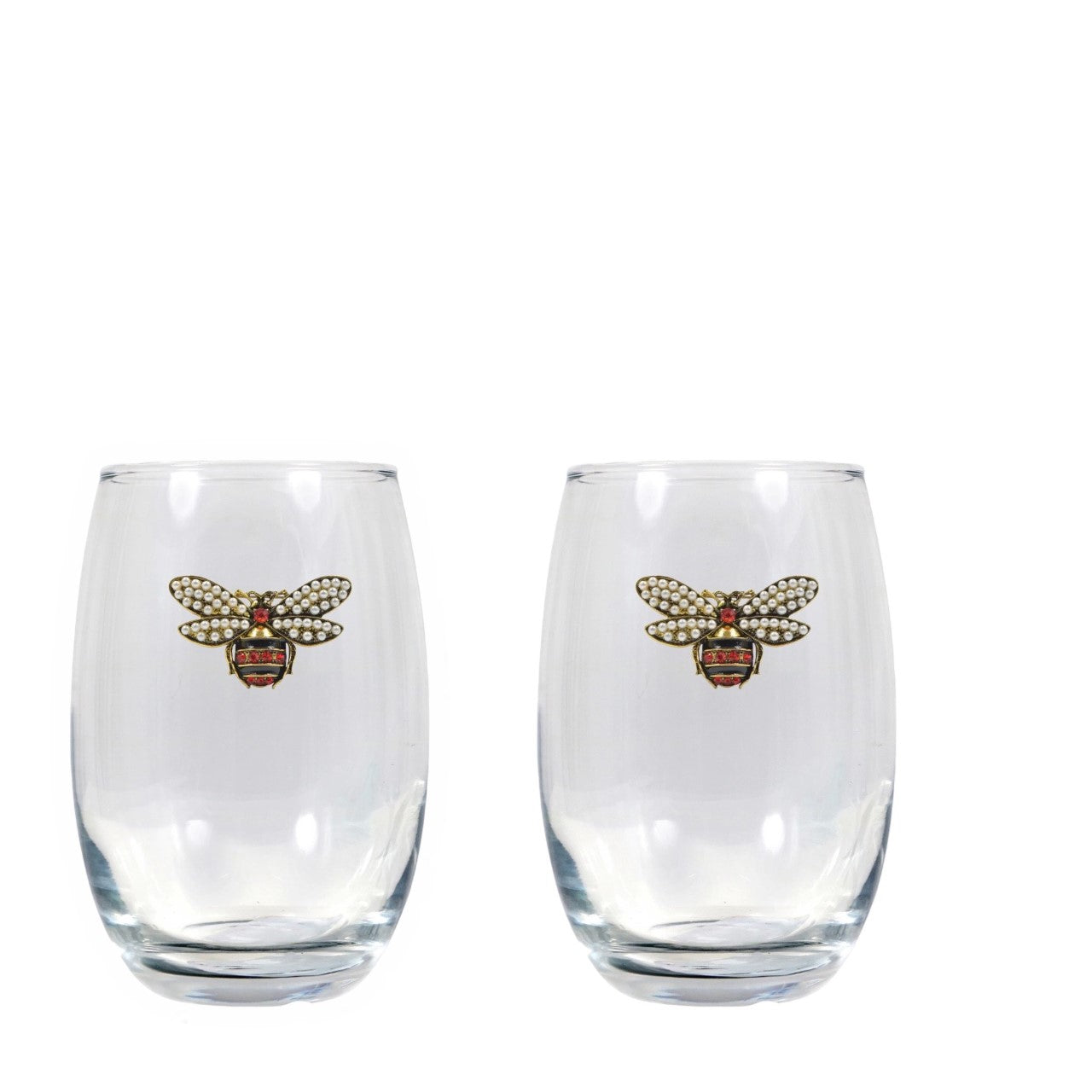 Bumble Bee Blinged Stemless Wine Glasses (2)