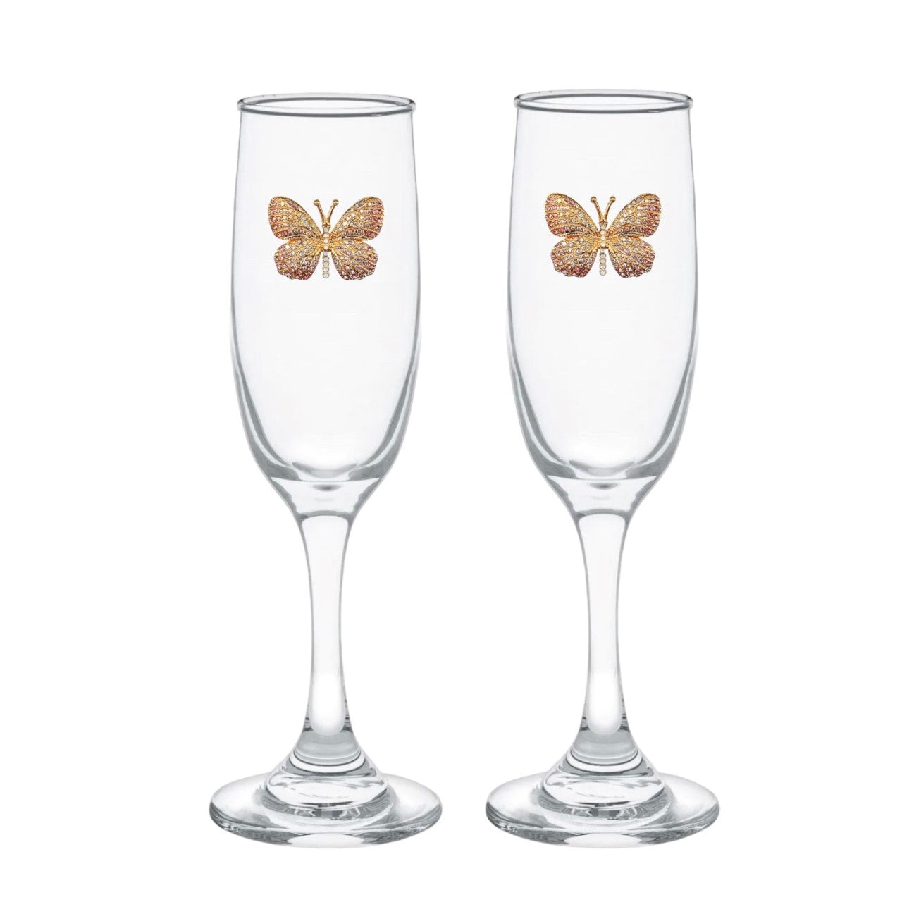 Beautiful Butterfly Blinged Champagne Flutes (2)