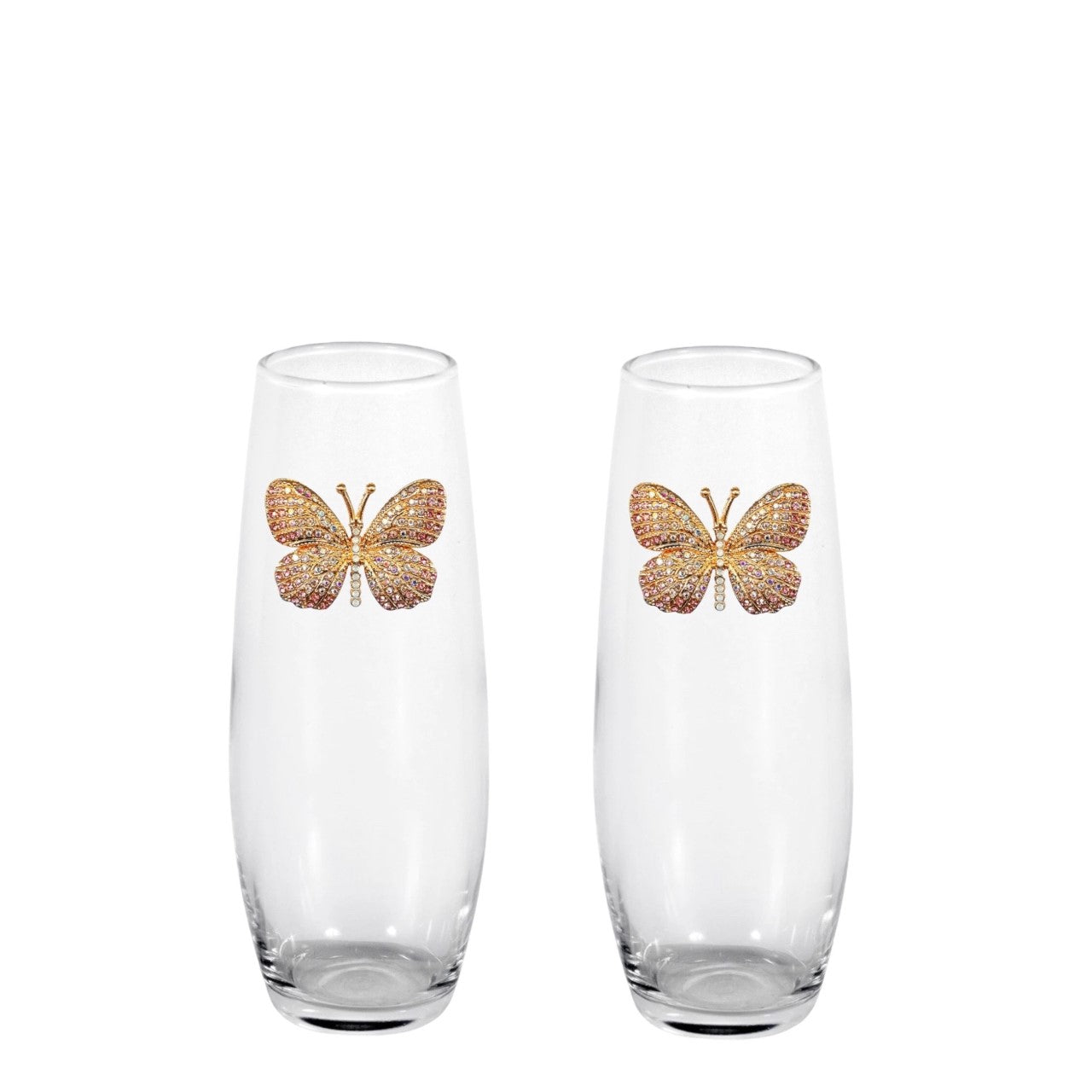 Beautiful Butterfly Blinged Stemless Champagne Flutes (2)
