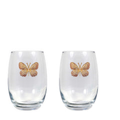 Beautiful Butterfly Blinged Stemless Wine Glasses (2)