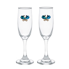 Blue Butterfly Blinged Champagne Flutes (2)