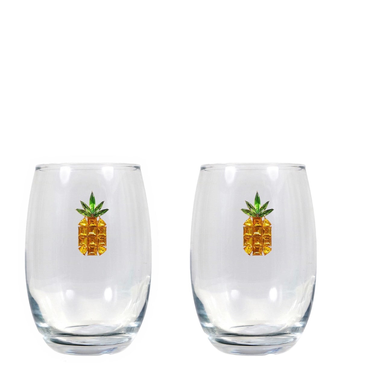 The Golden Pineapple Blinged Stemless Wine Glasses (2)